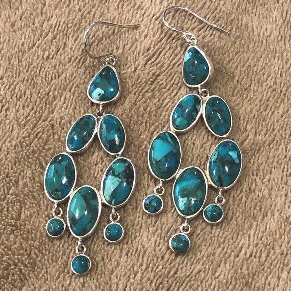 SILPADA Turquoise Sterling Silver Chandelier Vieques Drop Dangle Earrings W3289 - Picture 3 of 7